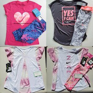 Nike Girls Size 6 Dri-fit Capri Leggings & T-Shirts Brand NEW Pink Black Spring